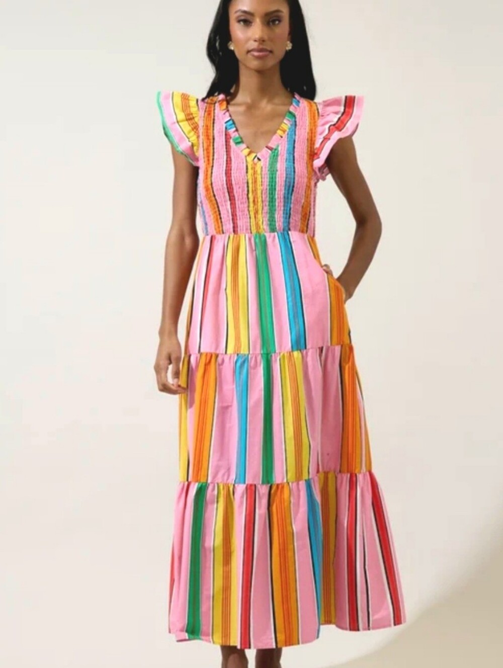 Sugarlips Viya Stripes Maxi Multi-color Dress Smocked